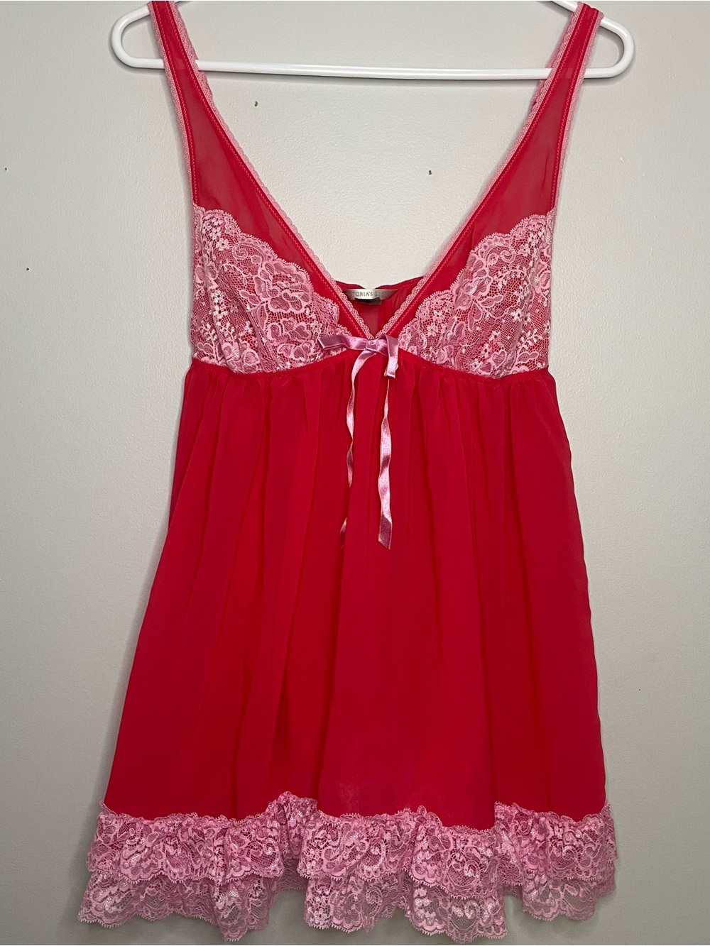 Victoria’s Secret Women's Pink Lace Trim Babydoll Sexy Nightdress Lingerie Large